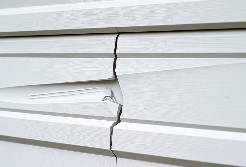 Close-up of garage door panel showing repair work being performed by professional technician